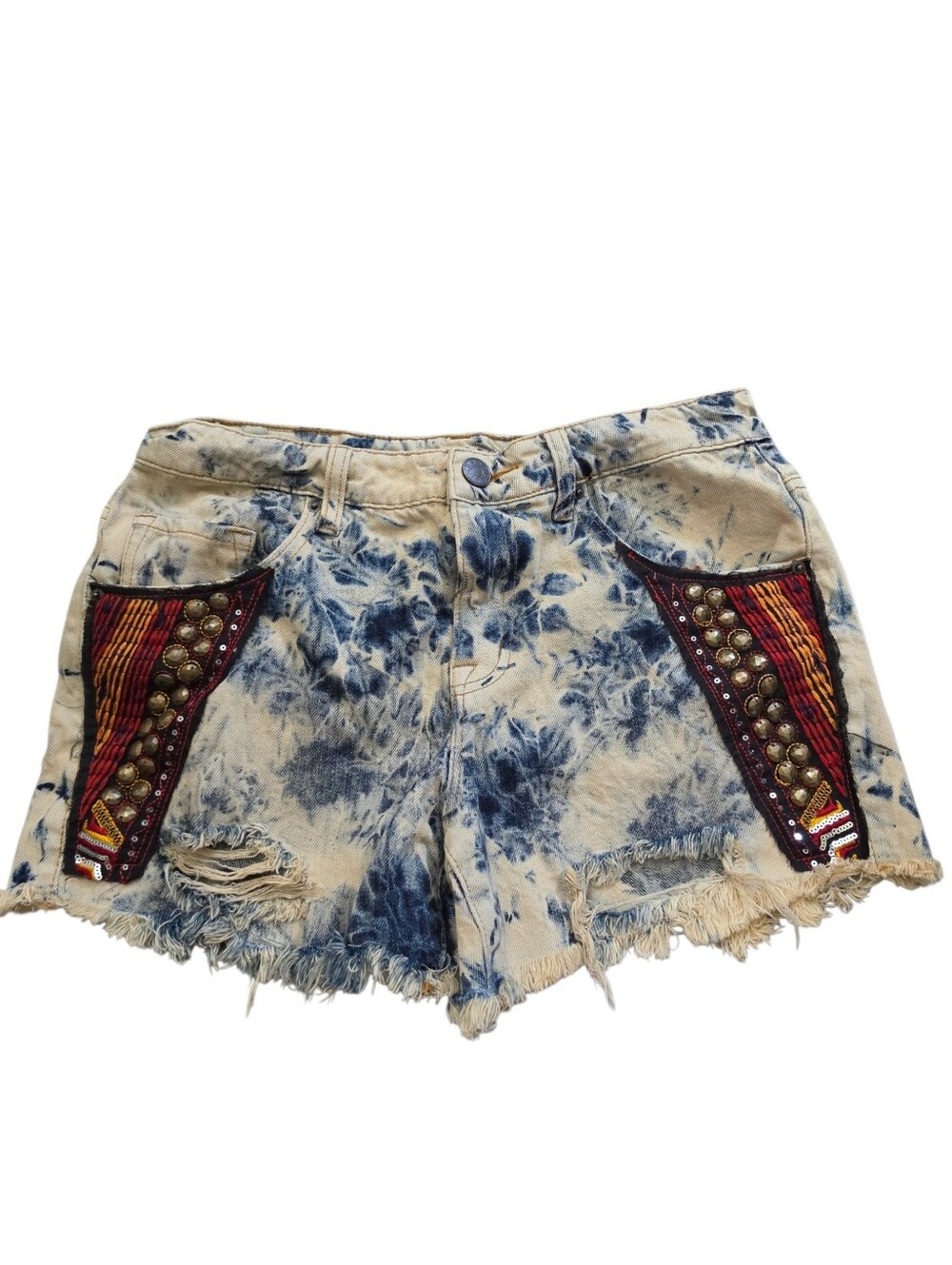 BDG Mid-Rise Freja Vintage Fit Studded Acid Wash Denim Shorts Size 27